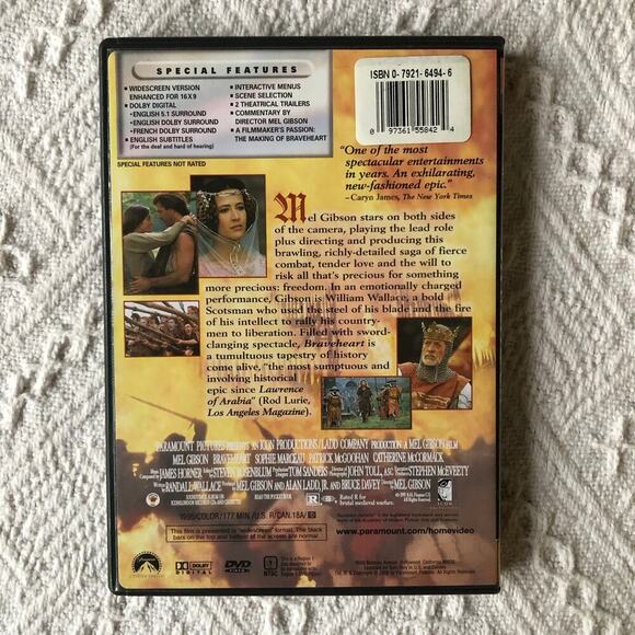 Braveheart Widescreen Collection 1995 Dvd Movie Mel Gibson Paramount Drama War - Picture 3 of 3